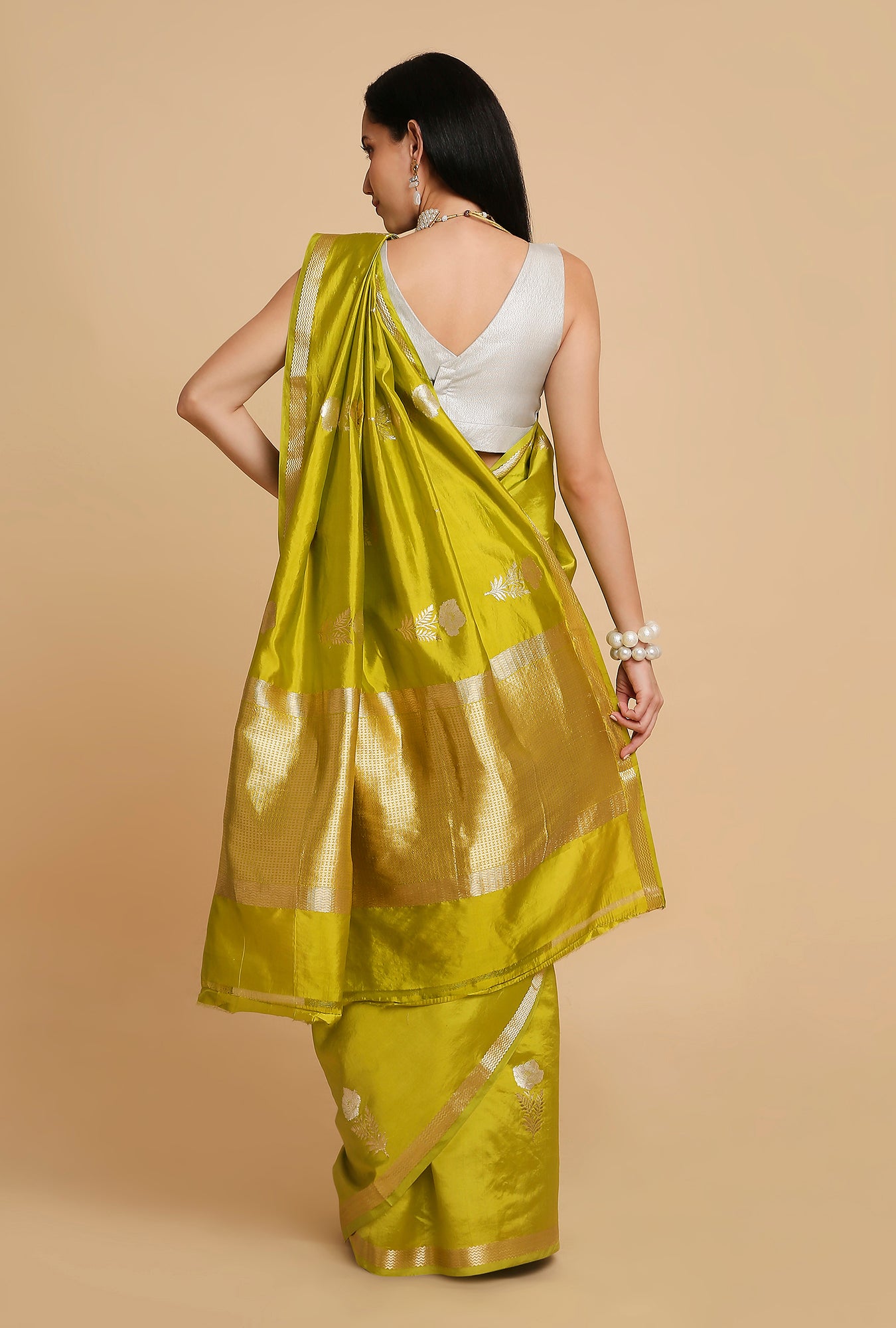 PARROT GREEN PUNA SILK SAREE