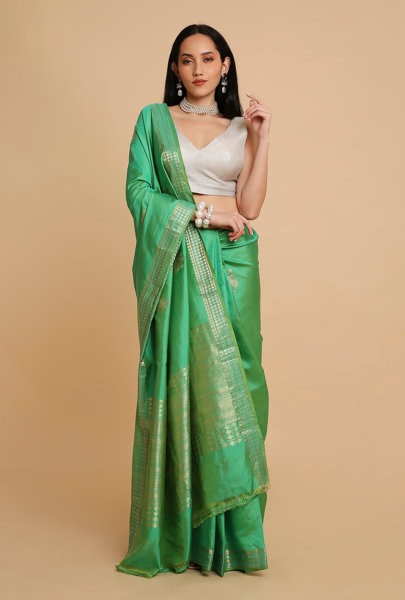 GENTLE GREEN PUNA SILK SAREE