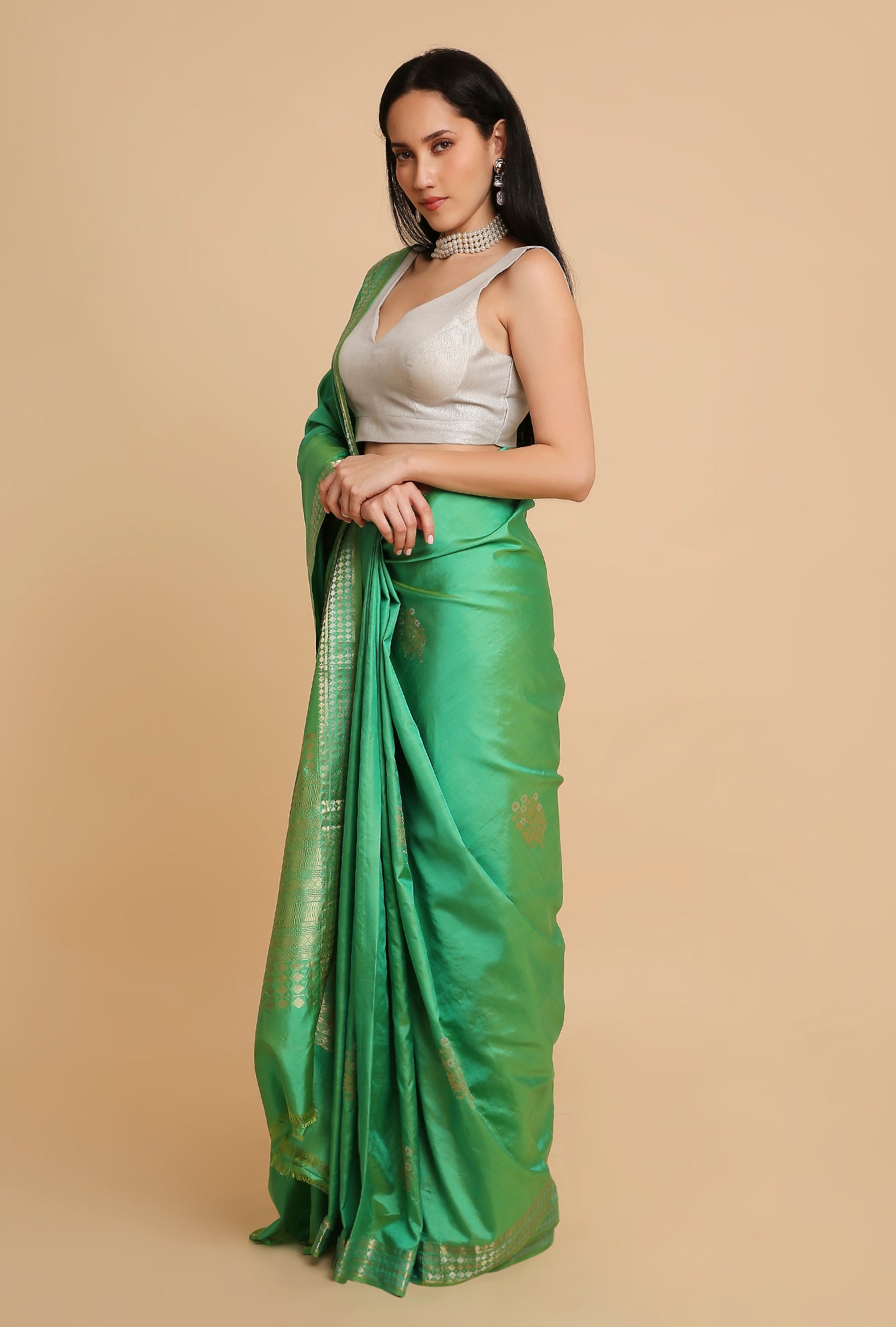 GENTLE GREEN PUNA SILK SAREE
