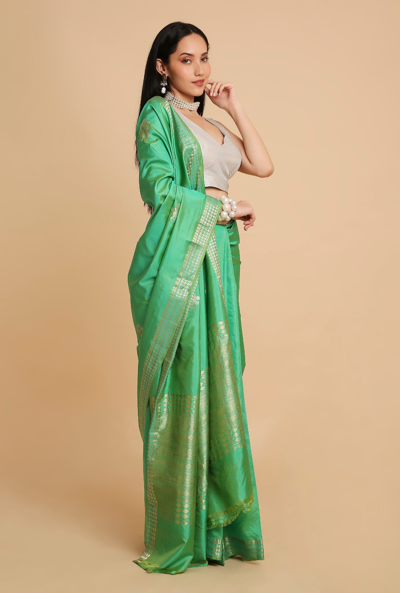 GENTLE GREEN PUNA SILK SAREE