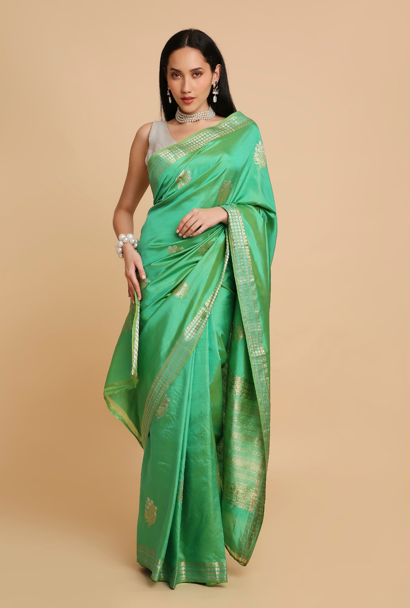 GENTLE GREEN PUNA SILK SAREE