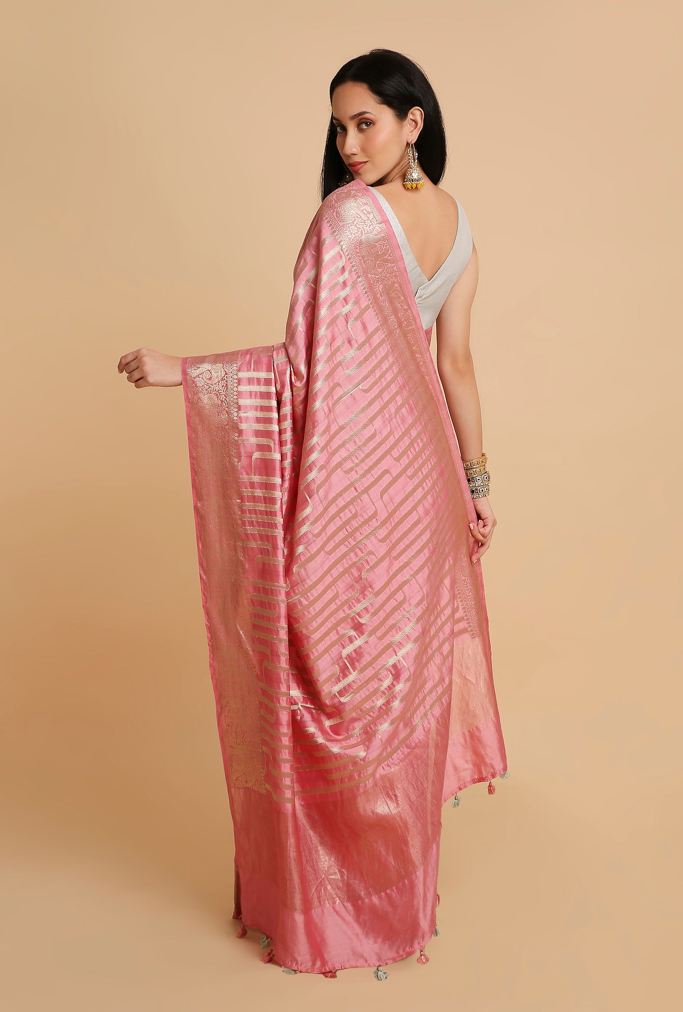 LIGHT PINK CHINIYA SILK SAREE