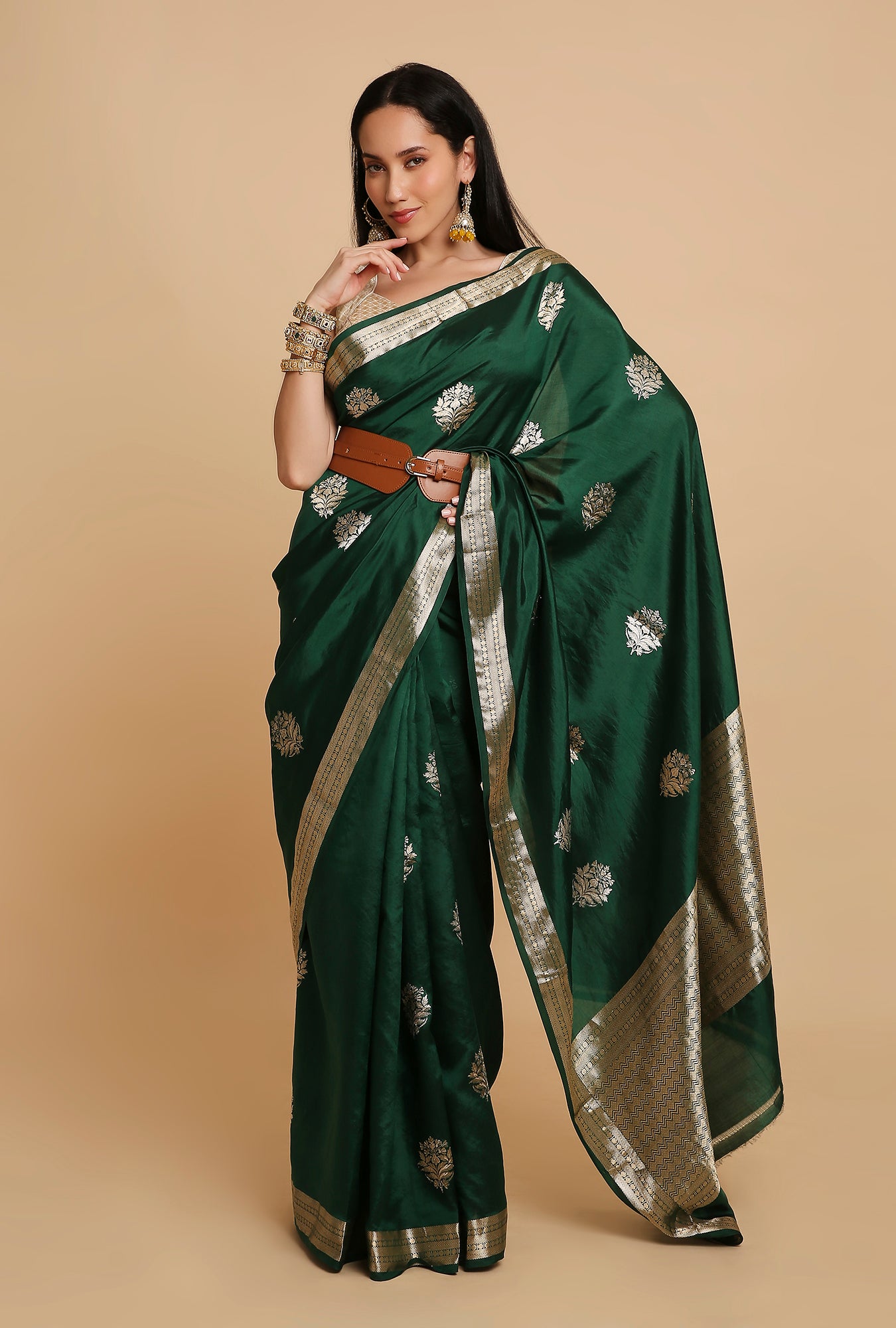 BOTTLE GREEN PUNA SILK SAREE