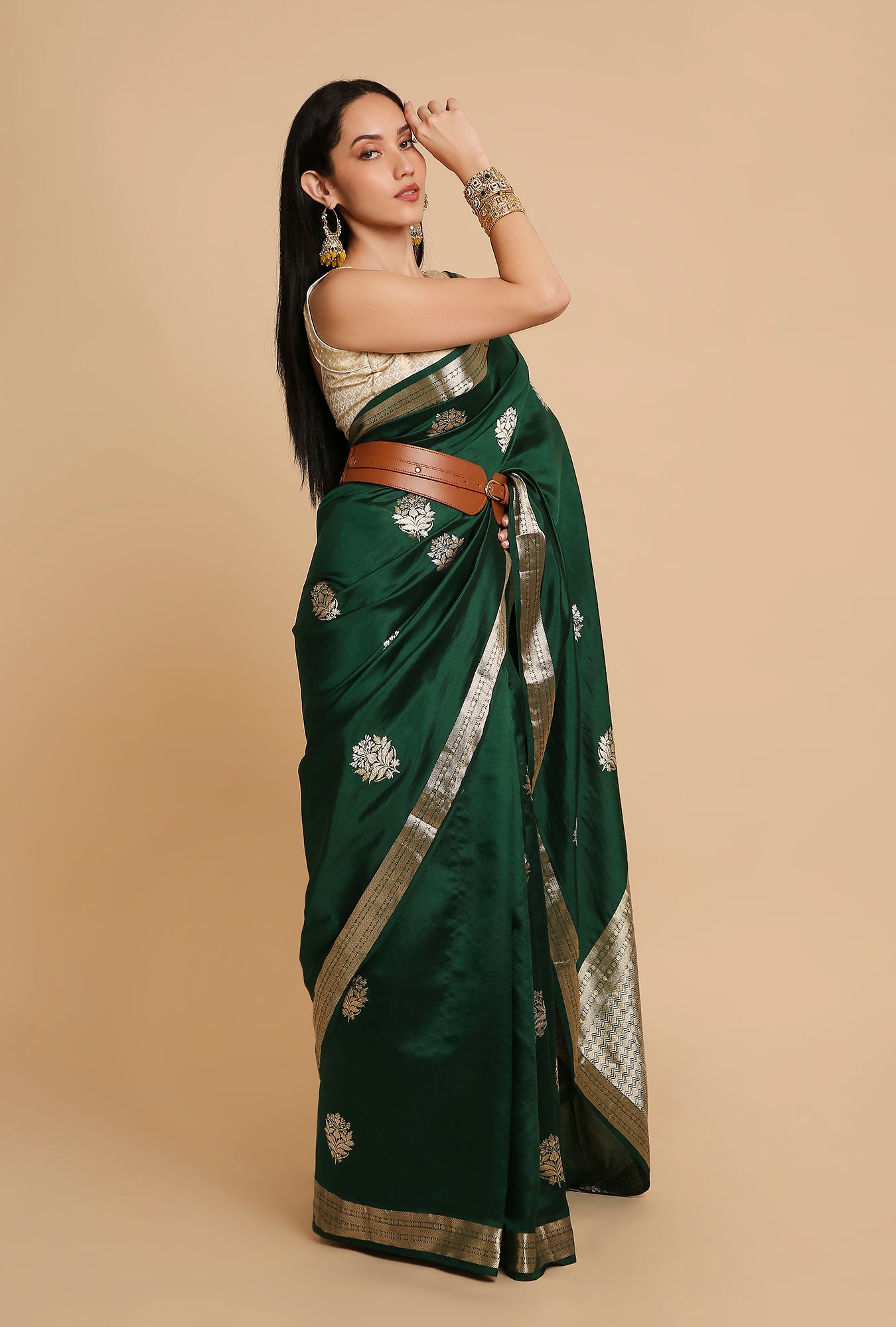 BOTTLE GREEN PUNA SILK SAREE