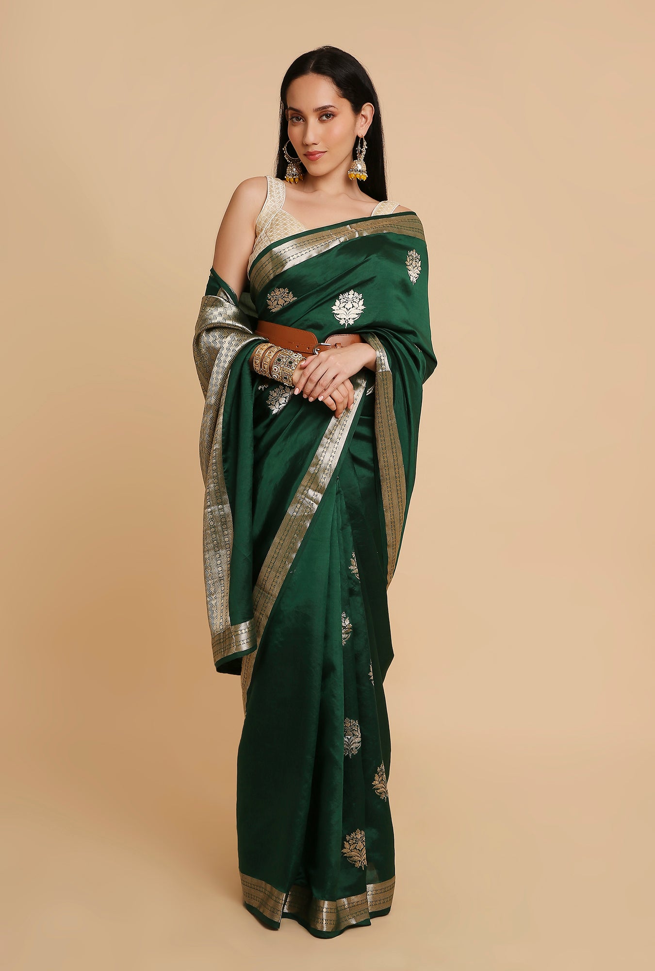 BOTTLE GREEN PUNA SILK SAREE