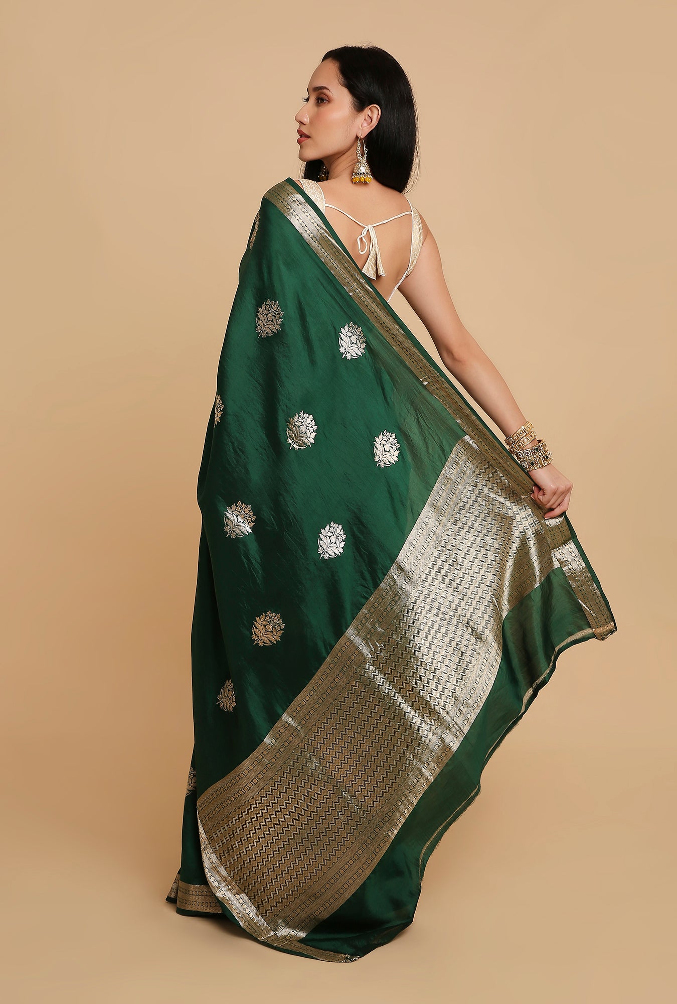 BOTTLE GREEN PUNA SILK SAREE