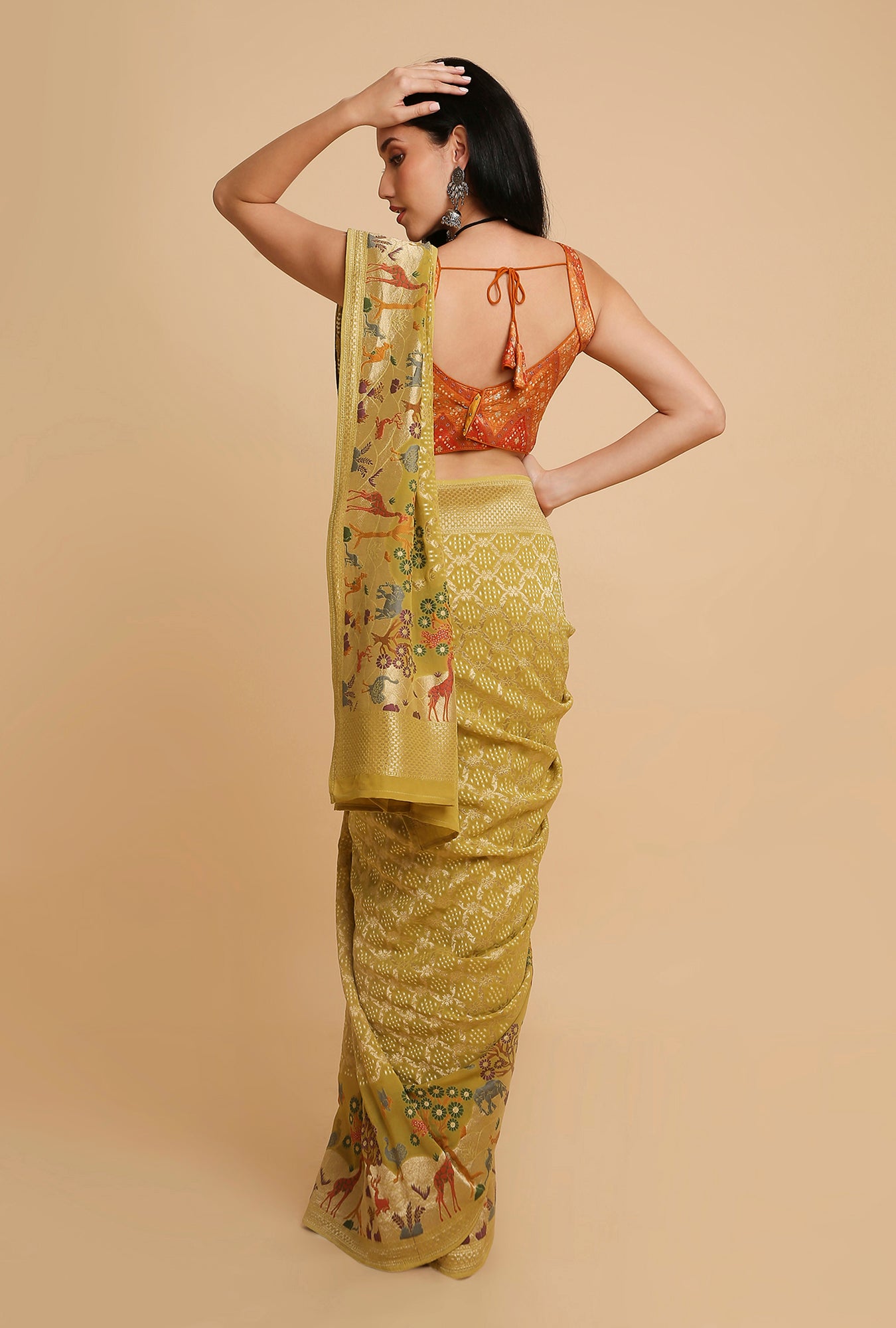 OLIVE GREEN GEORGETTE BANDHANI SAREE