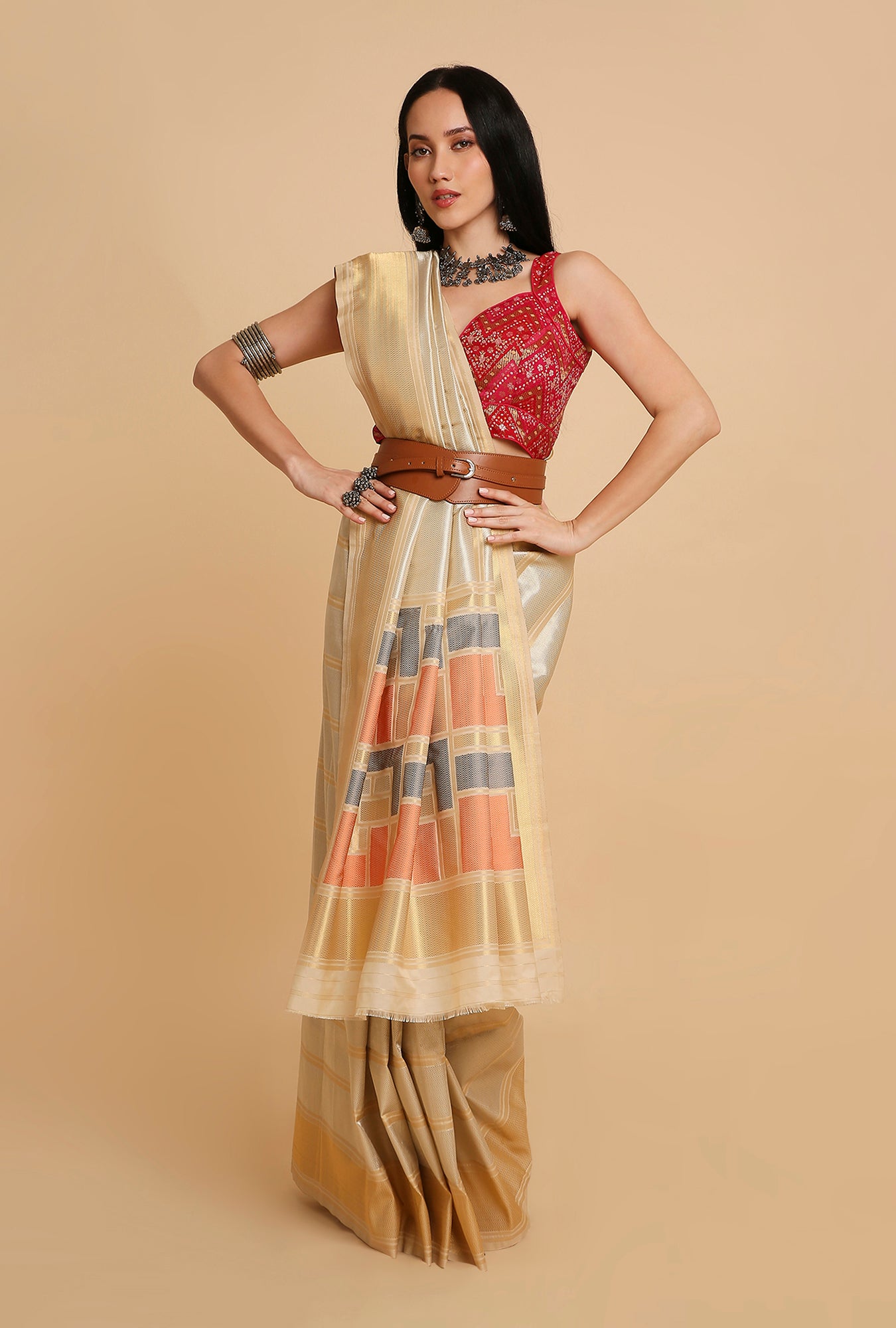 GOLDEN SILVER BROCADE SILK