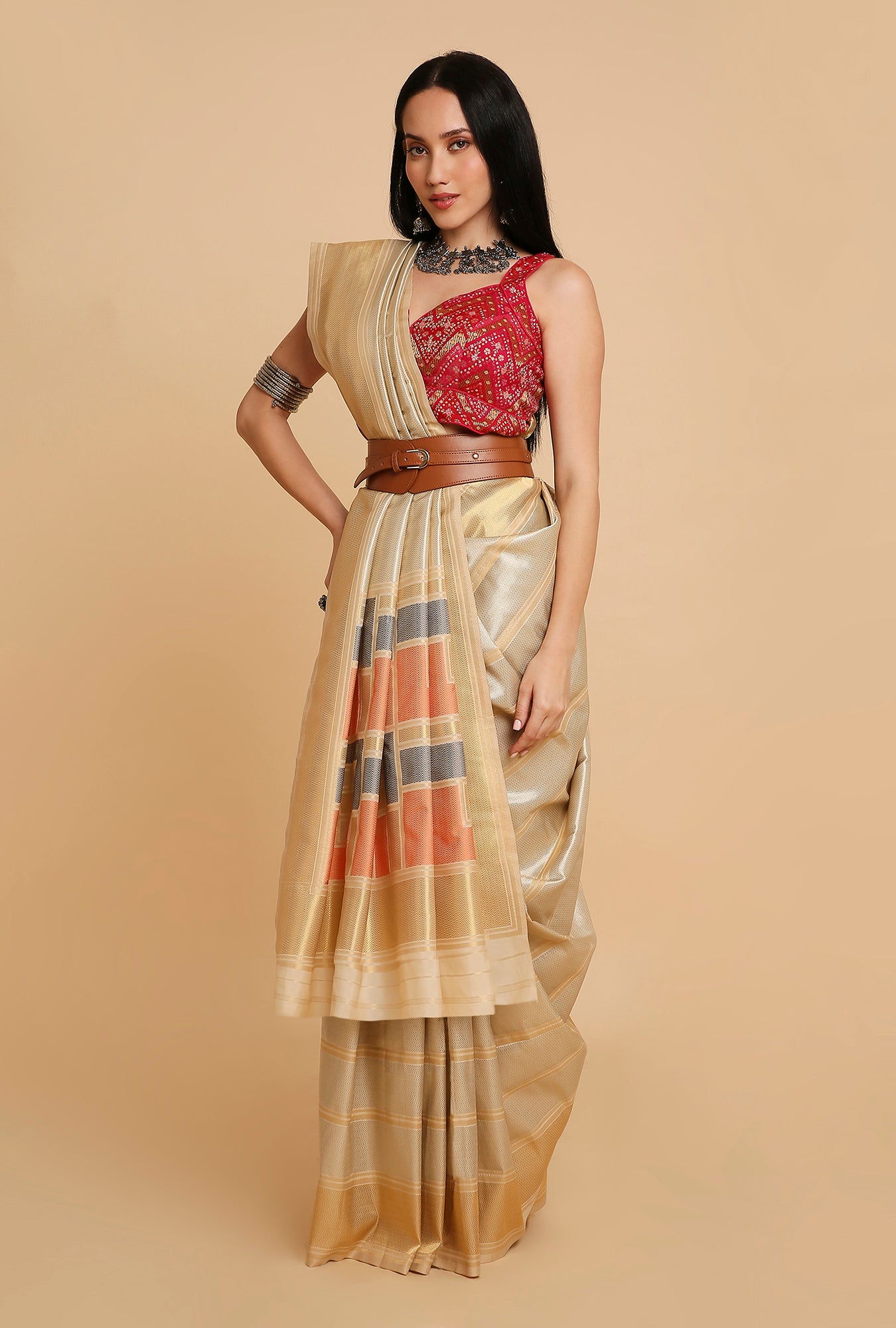GOLDEN SILVER BROCADE SILK