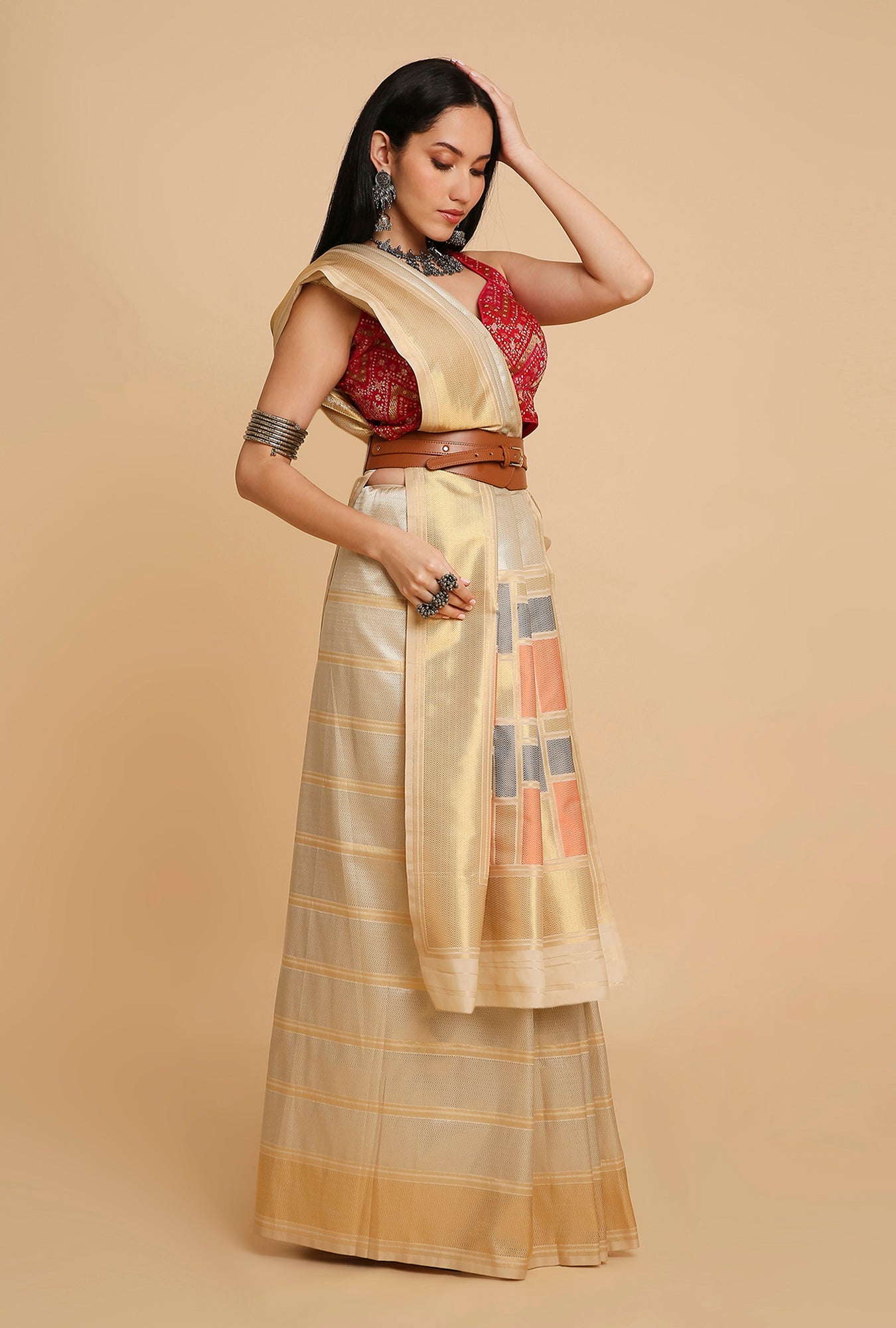GOLDEN SILVER BROCADE SILK