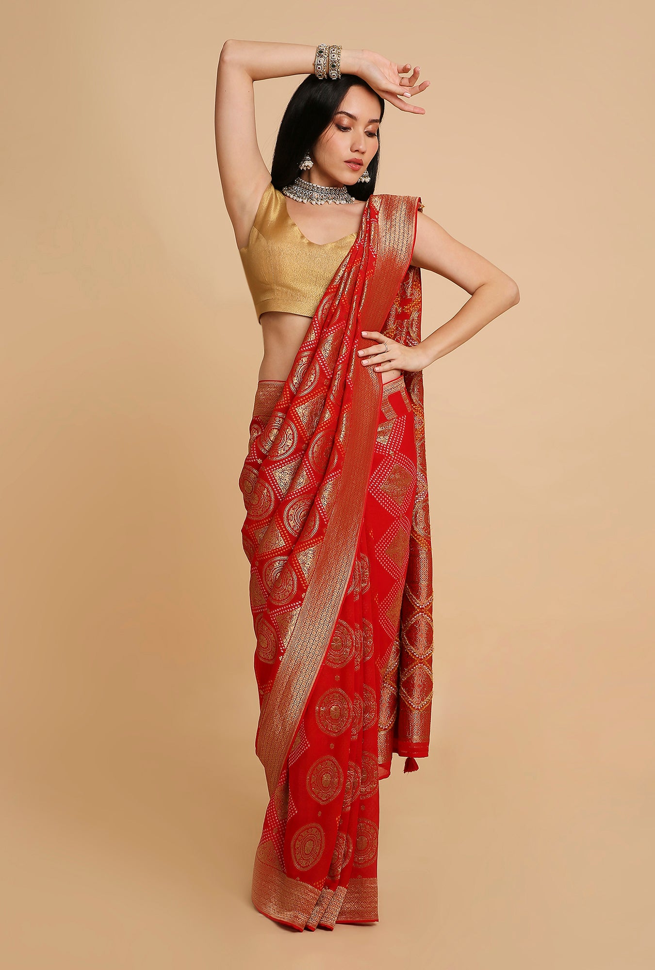 RED GEORGETTE BANDHANI SAREE