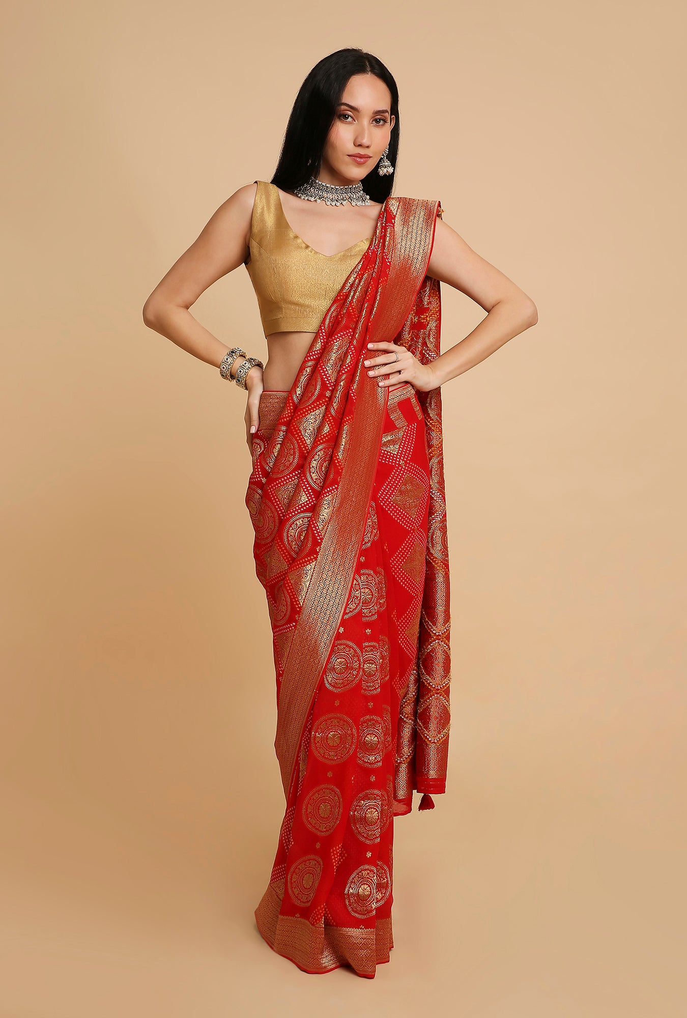 RED GEORGETTE BANDHANI SAREE