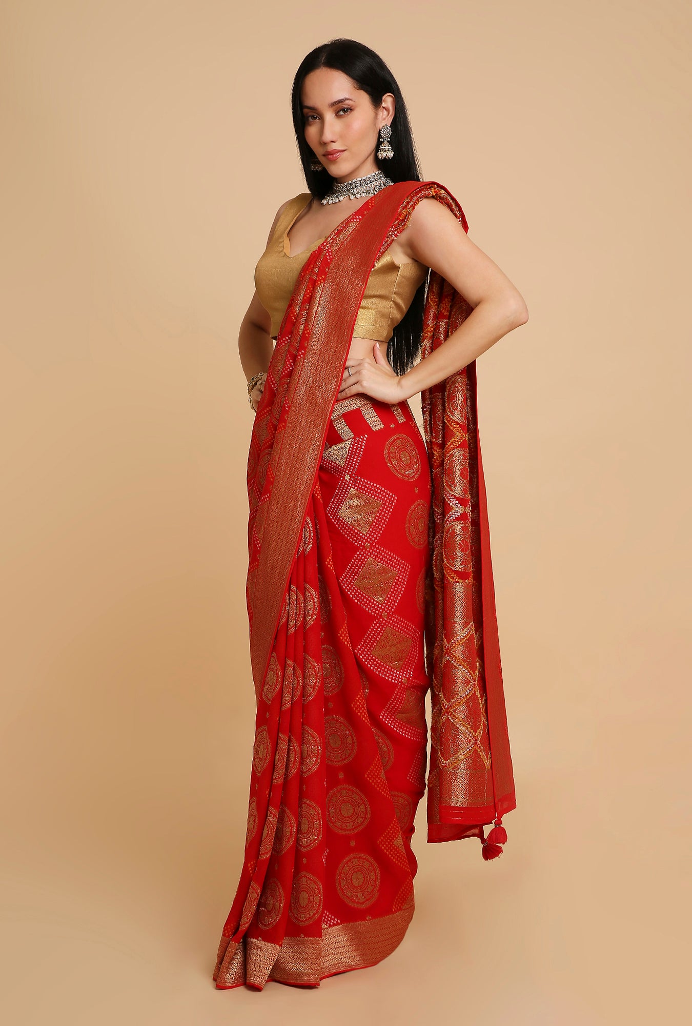 RED GEORGETTE BANDHANI SAREE
