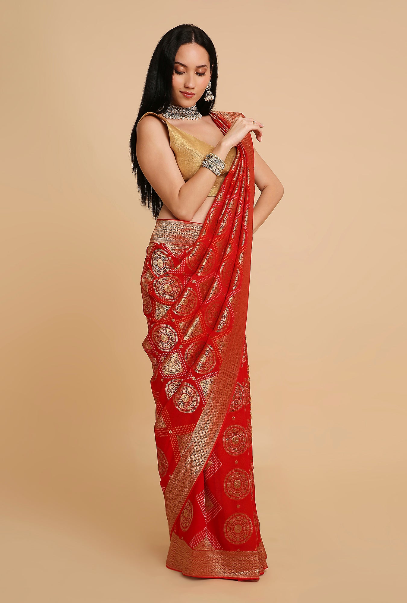 RED GEORGETTE BANDHANI SAREE