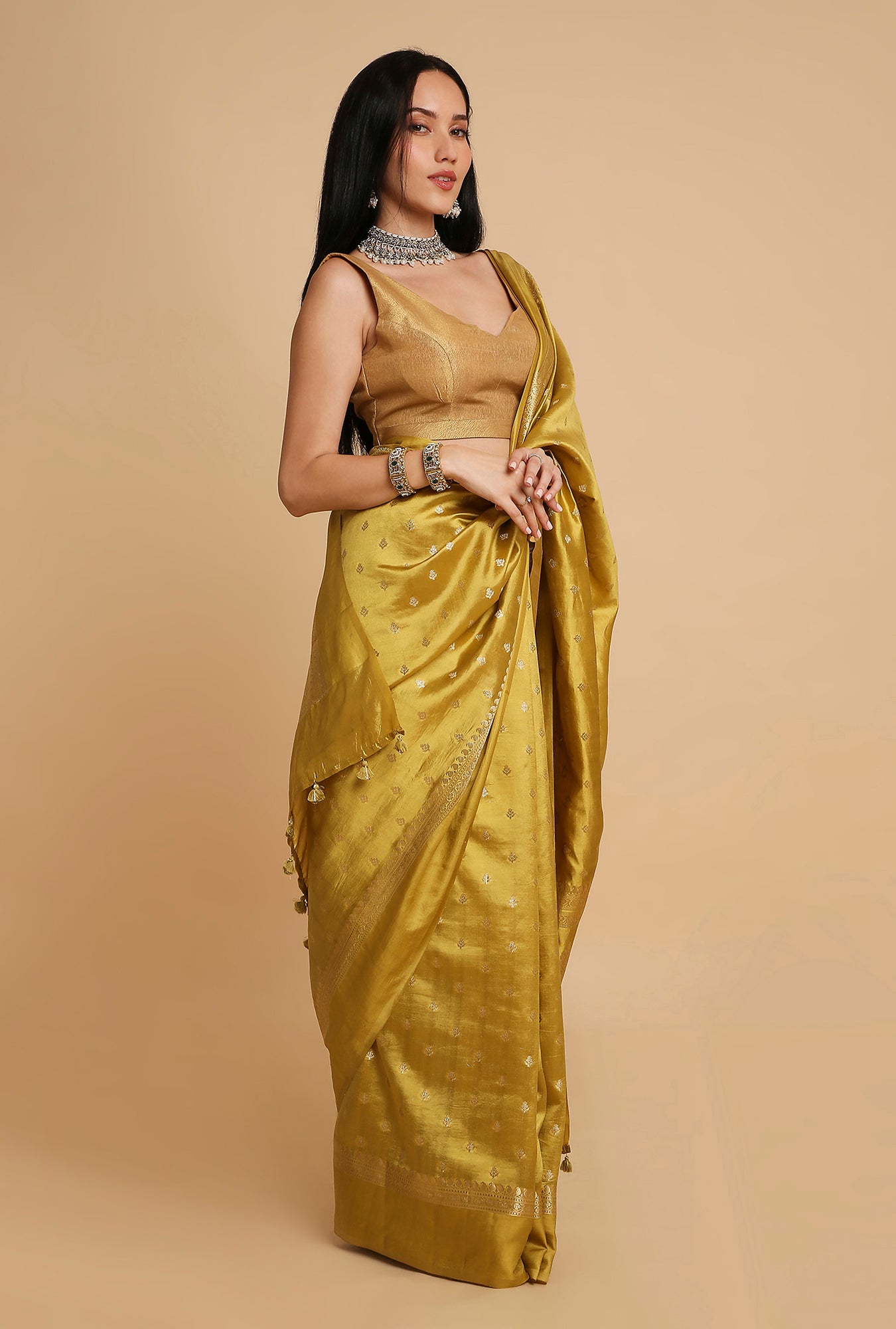 MEHNDI GREEN CHINIYA SILK SAREE