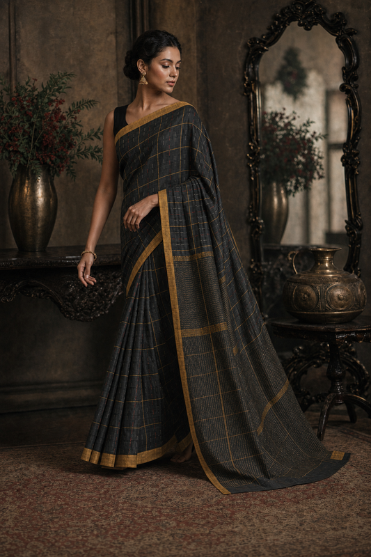 Classic Black South Silk Saree - Walk View