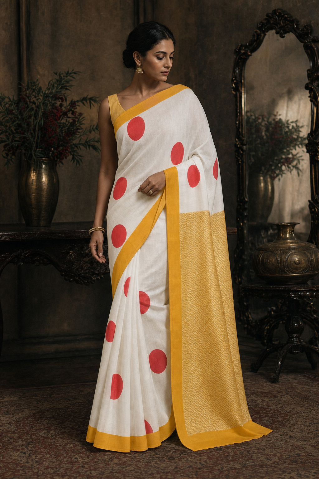 Sliver Zari Muga Silk - Front View