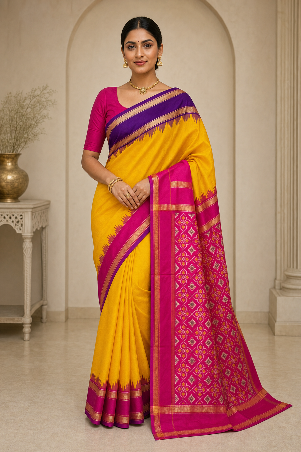 Sunrise Pink Kanjivaram Silk Saree - Front View