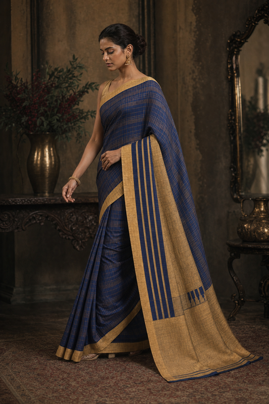 Royal Blue South Silk Saree - Walk View