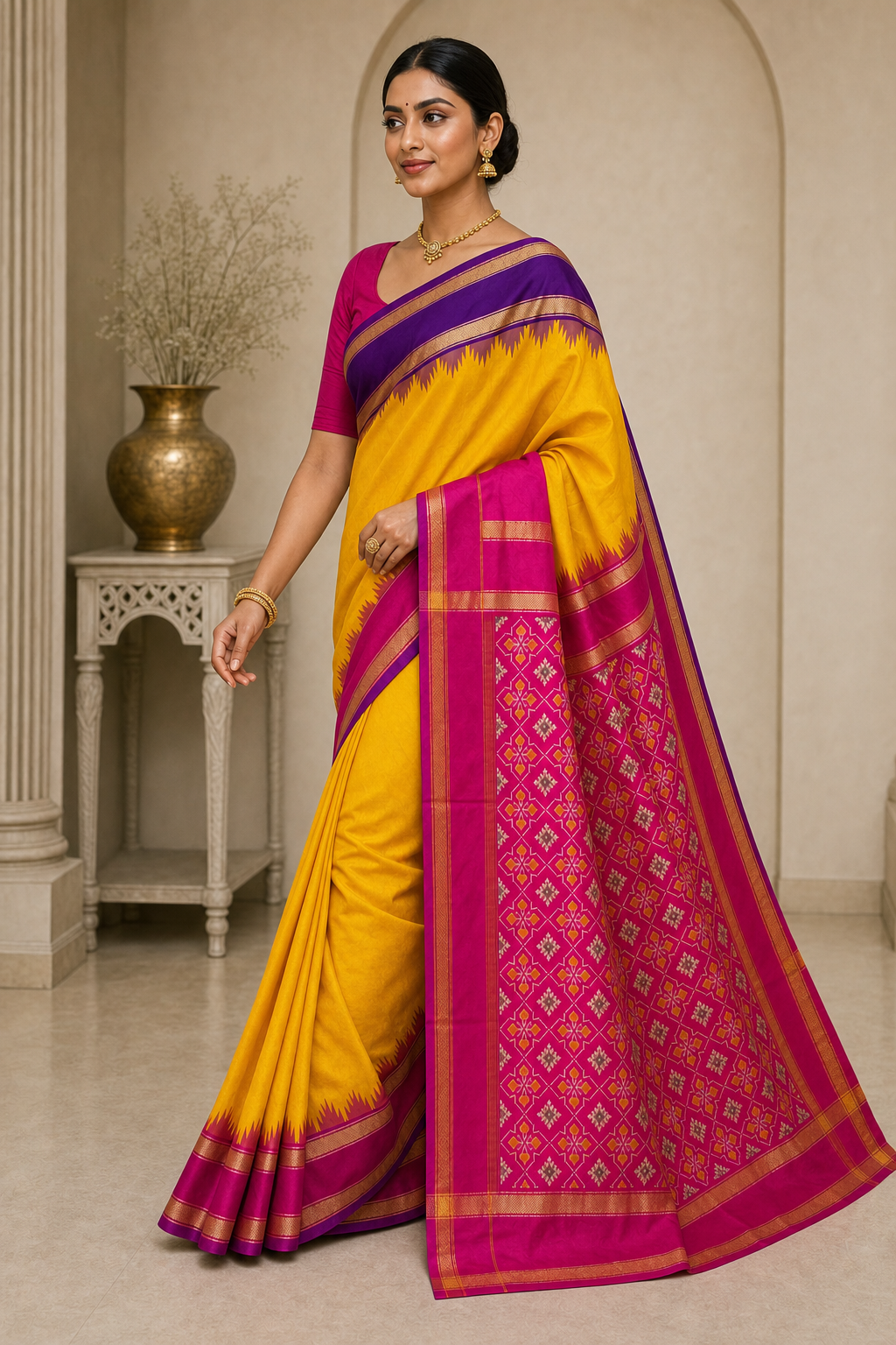 Sunrise Pink Kanjivaram Silk Saree - Walk View