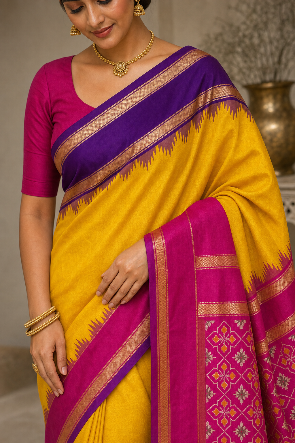 Sunrise Pink Kanjivaram Silk Saree - Closeup View