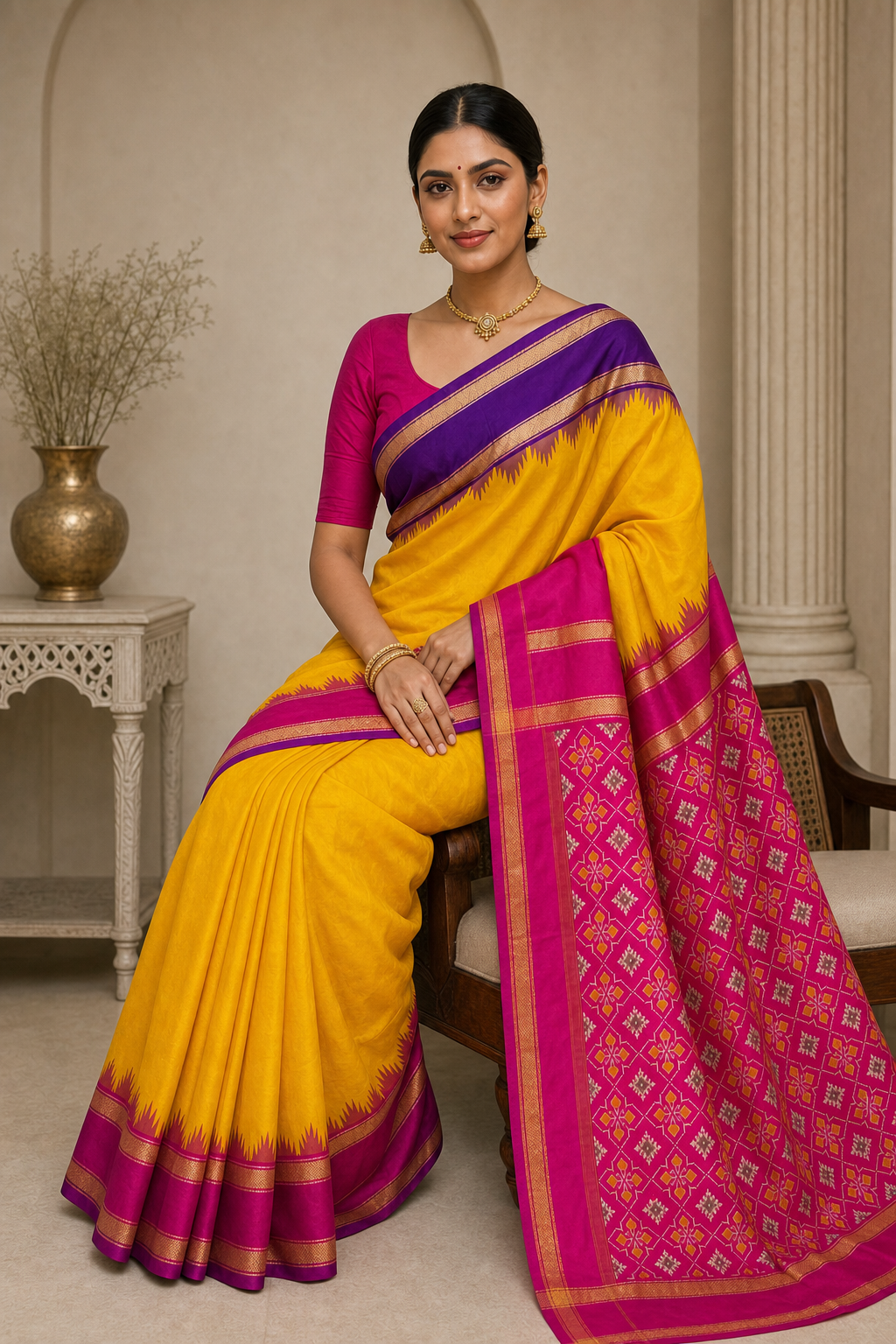 Sunrise Pink Kanjivaram Silk Saree - Back View