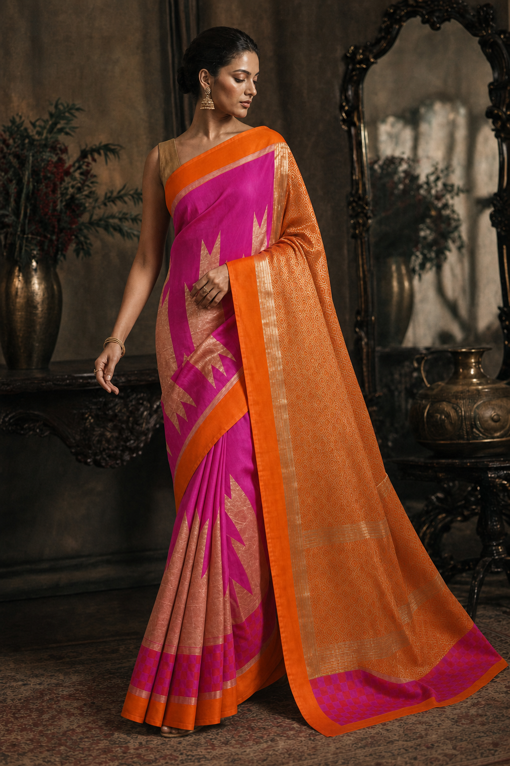 Rani Pink Muga Silk - Walk View