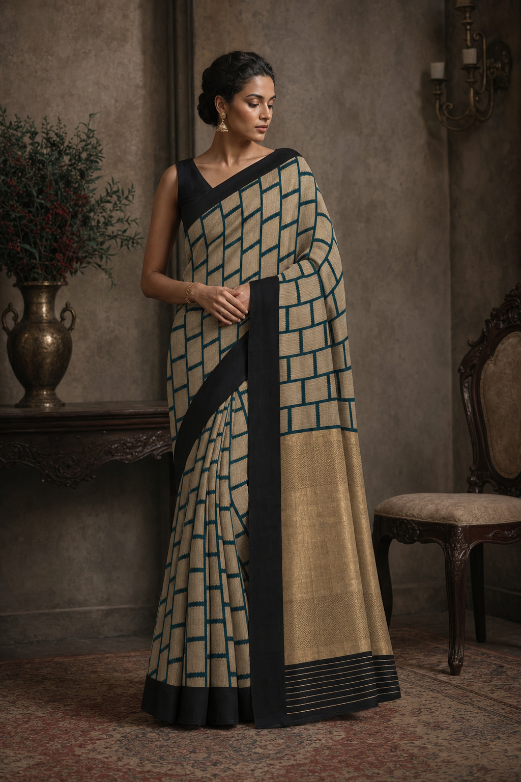 Denim Grey Muga Silk - Front View