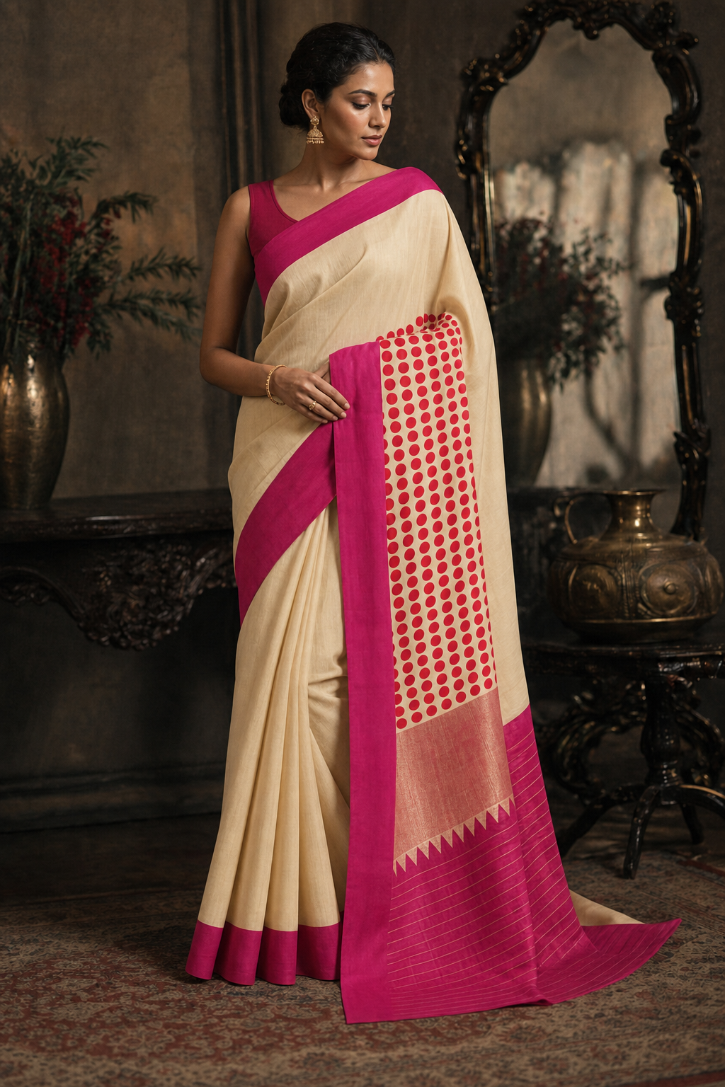 Ivory Muga Silk  - Front View