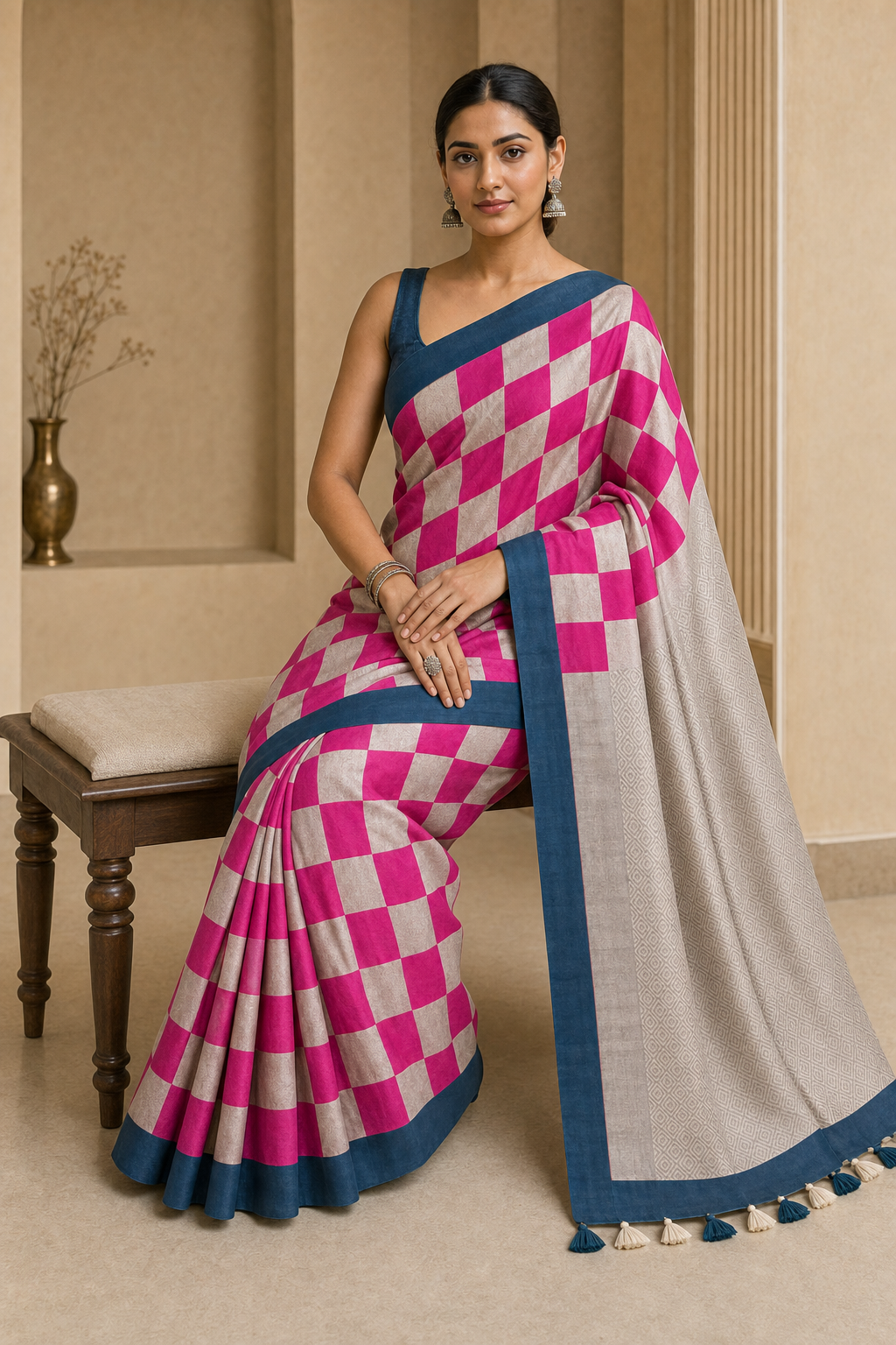 Rani and Antique Silver Zari Muga Silk - Back View
