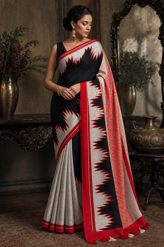 Black and Gold Muga Silk - Front View