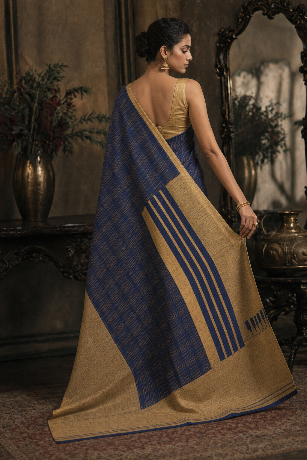 Royal Blue South Silk Saree - Back View