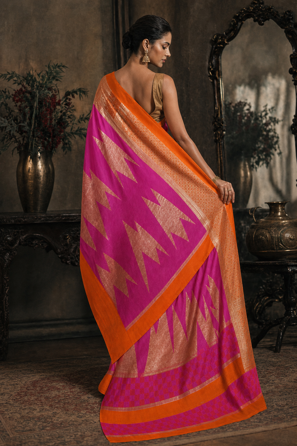 Rani Pink Muga Silk - Back View