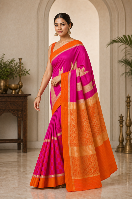 Rani Pink Muga Silk - Walk View