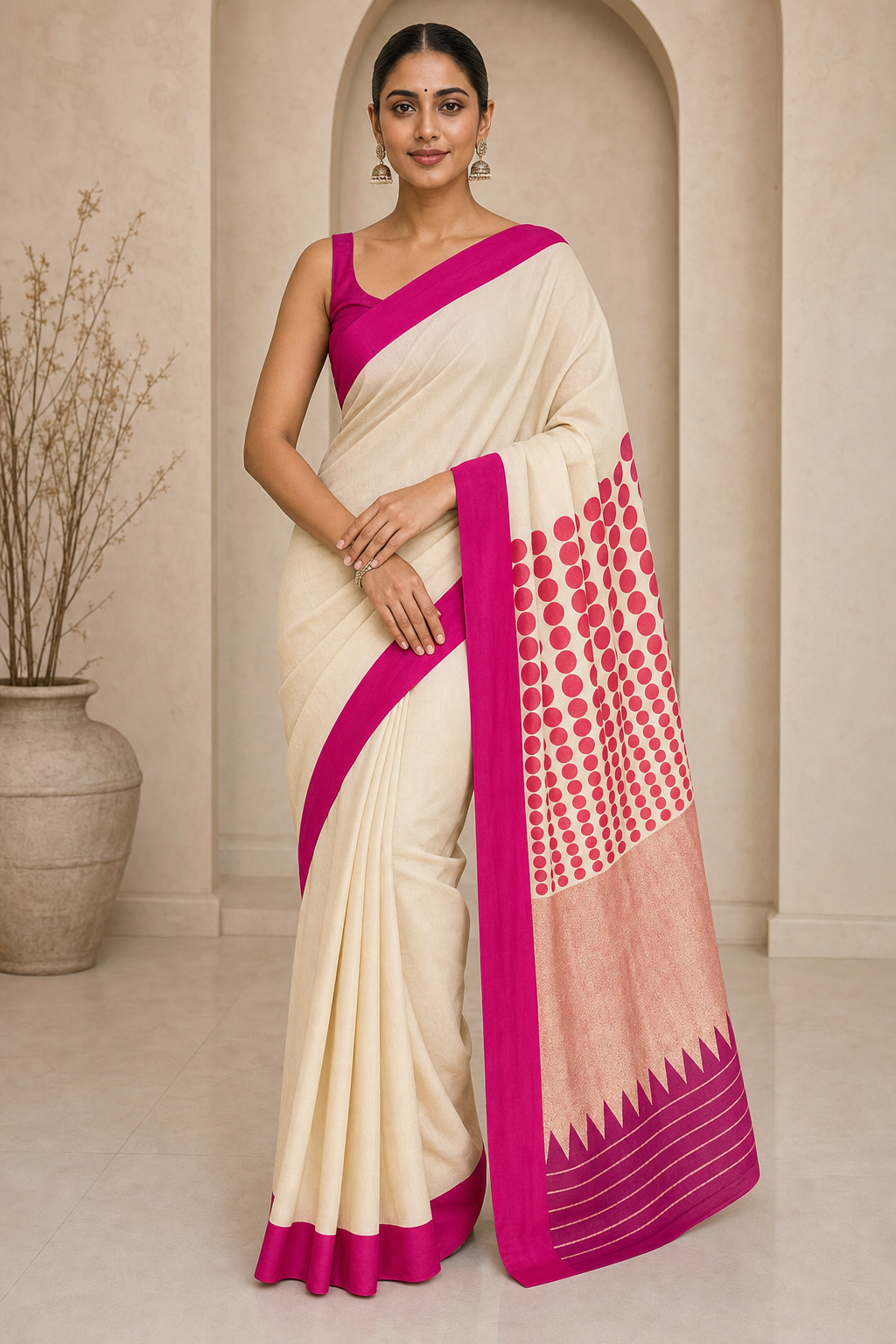 Ivory Muga Silk  - Front View