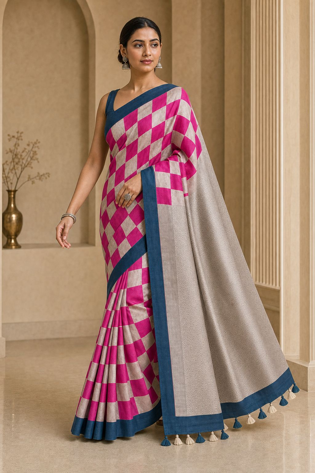 Rani and Antique Silver Zari Muga Silk - Walk View