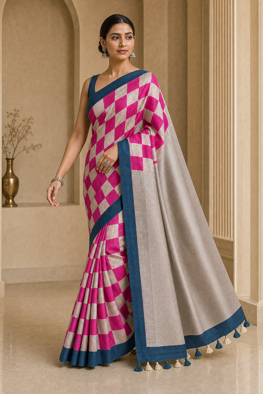 Rani and Antique Silver Zari Muga Silk - Walk View