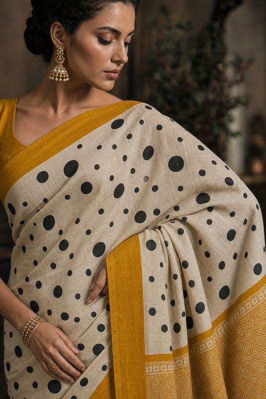Beige Mooga Silk Satin Border