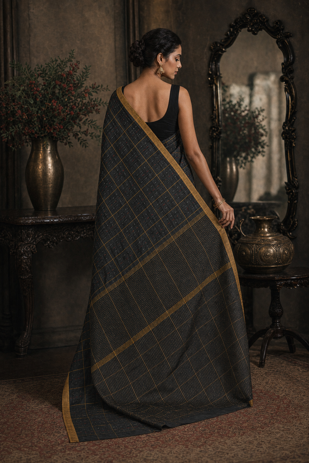 Classic Black South Silk Saree - Back View