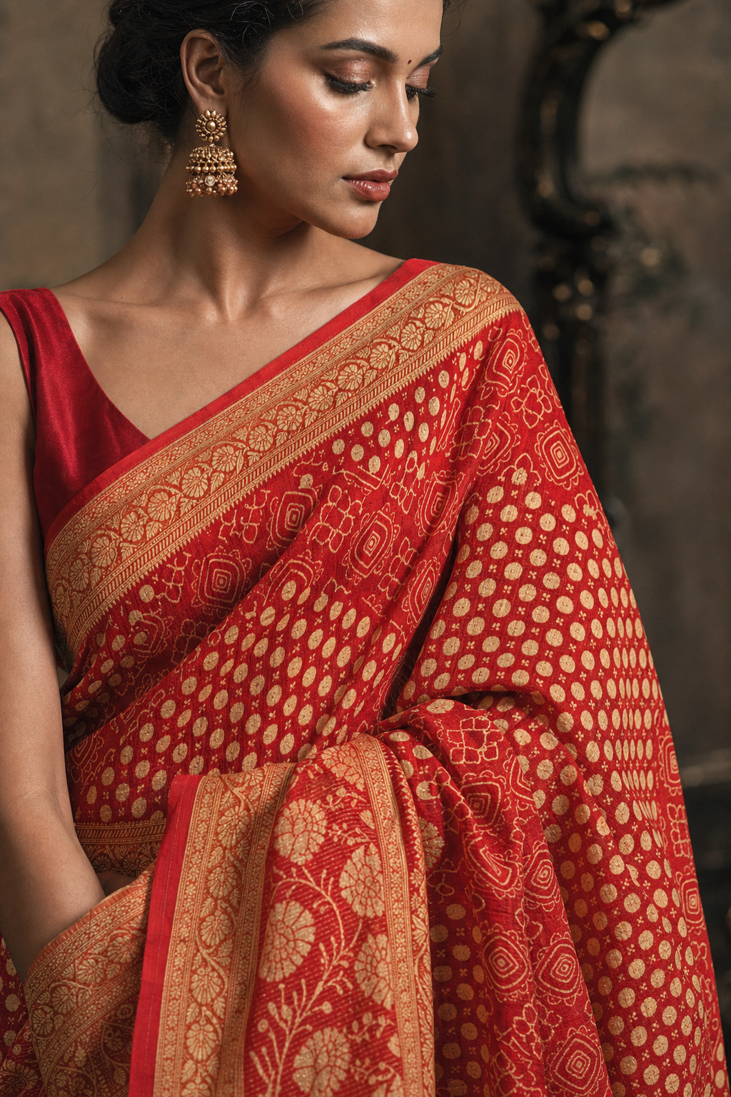Ruby Royale Banarasi Saree - Closeup View