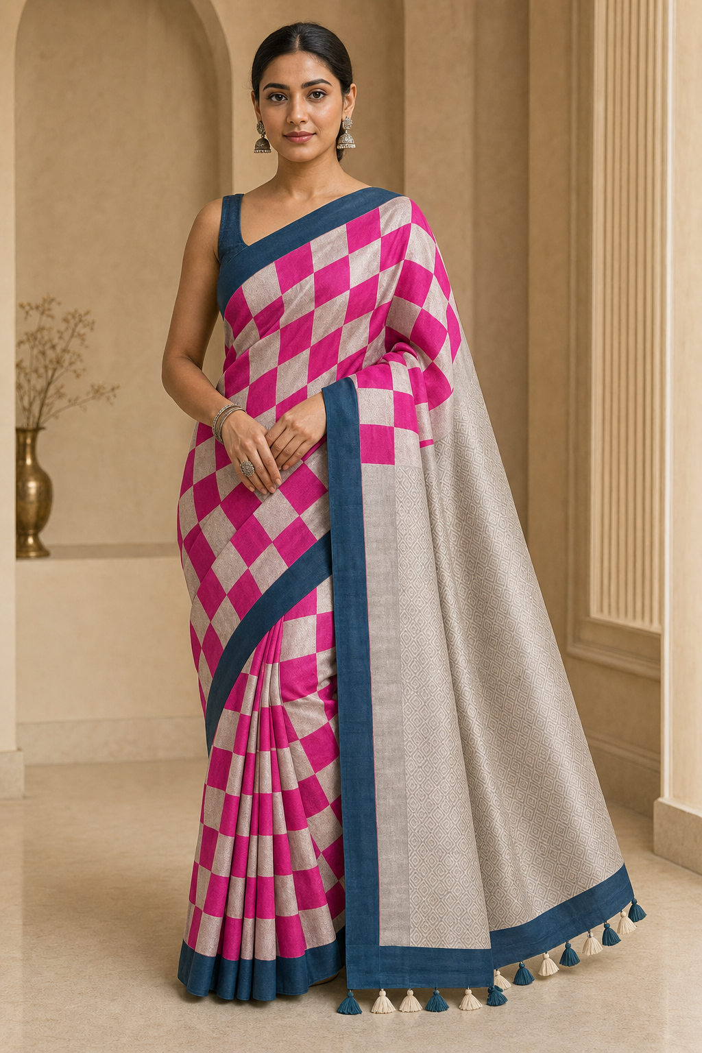 Rani and Antique Silver Zari Muga Silk - Front View