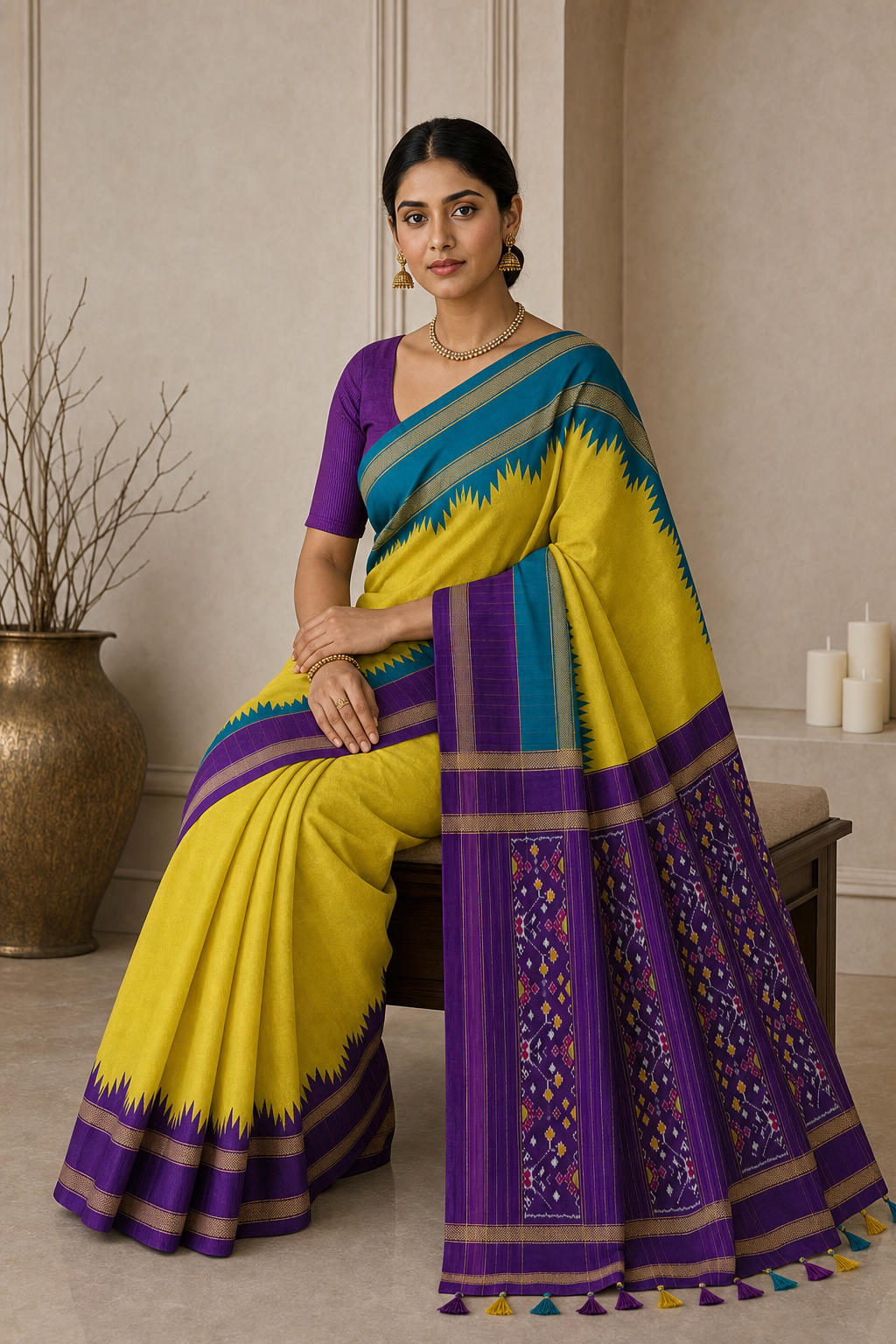 Lime Purple Ikat Patola Saree - Back View