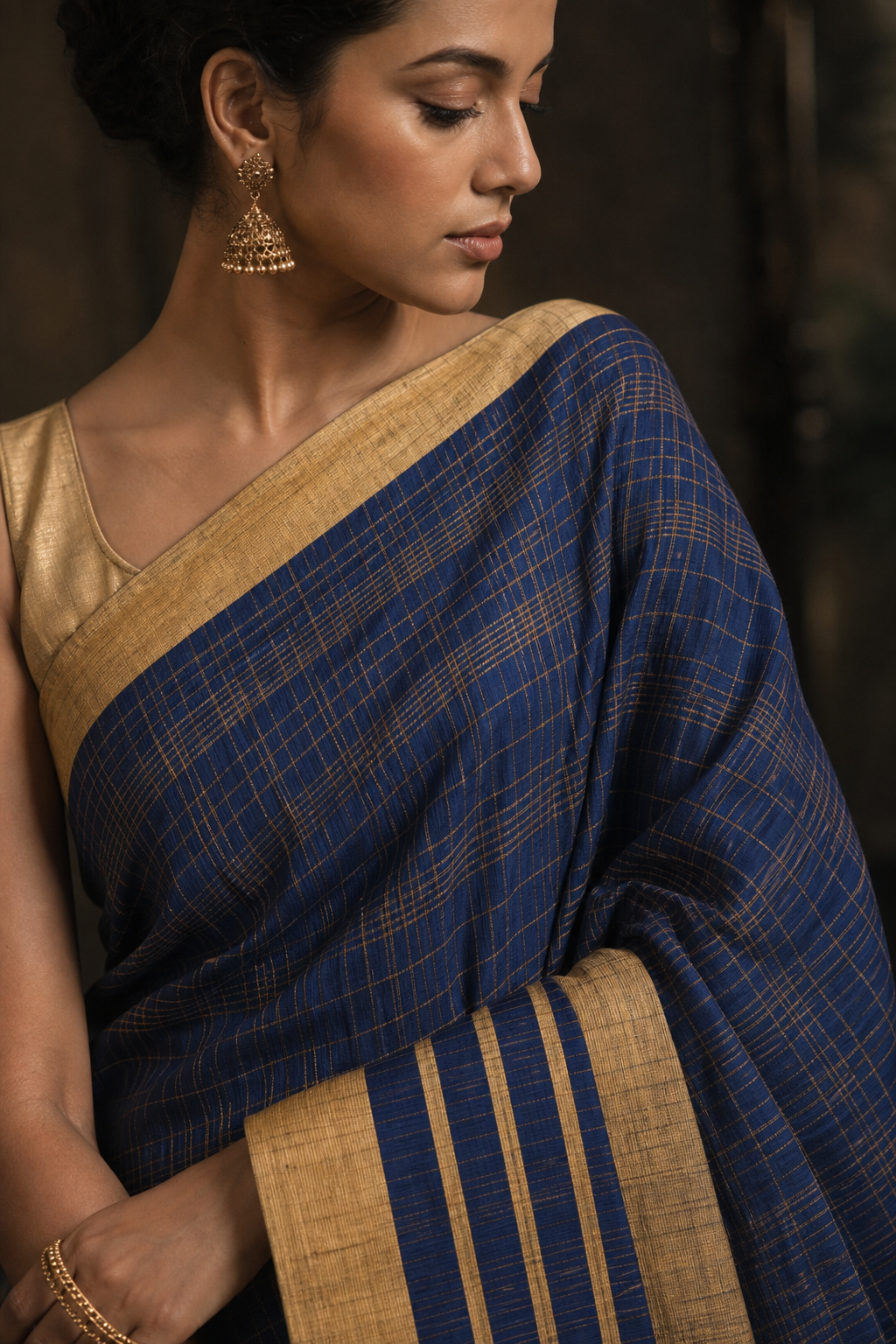 Royal Blue South Silk Saree - Closeup View