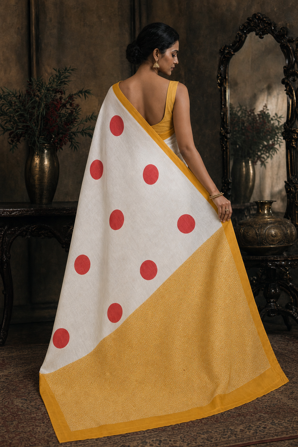 Sliver Zari Muga Silk - Back View