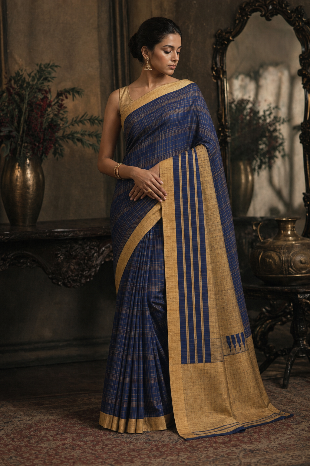 Royal Blue South Silk Saree - Front View