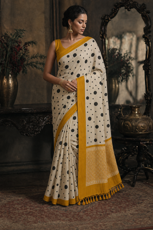 Beige Mooga Silk Satin Border