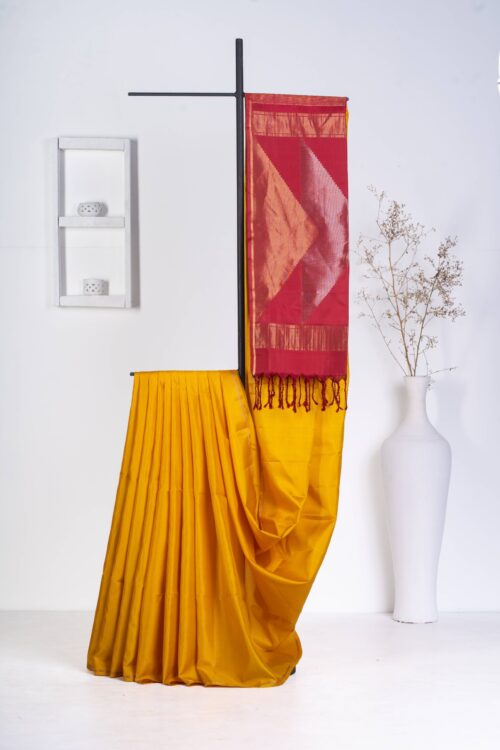 Golden Red Silk Kanjivaram Saree