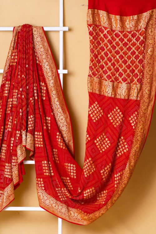 Red Georgette Tie-Dye Bandhani Saree