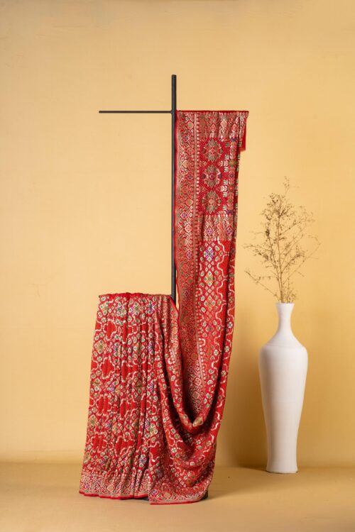 Red Gorgette Tie-Dye Bandhani Saree