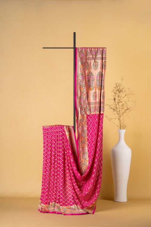 Fuchsia Pink Tie-Dye Bandhani Saree